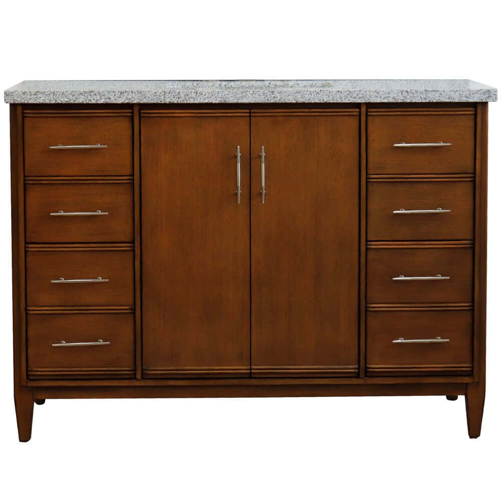 49" Single sink vanity in Walnut finish with Gray granite and rectangle sink - 400901-49S-WA-GYR