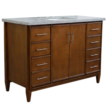 49" Single sink vanity in Walnut finish with Gray granite and rectangle sink - 400901-49S-WA-GYR