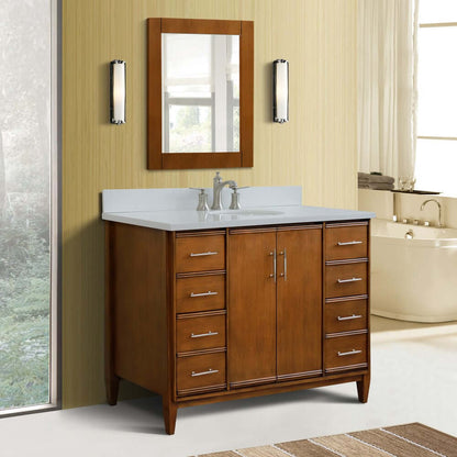 49" Single sink vanity in Walnut finish with White quartz and oval sink - 400901-49S-WA-WEO