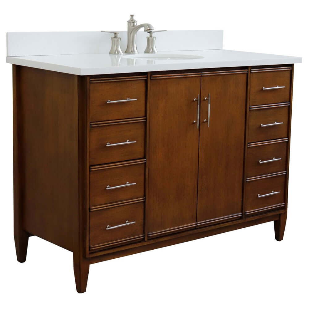 49" Single sink vanity in Walnut finish with White quartz and oval sink - 400901-49S-WA-WEO