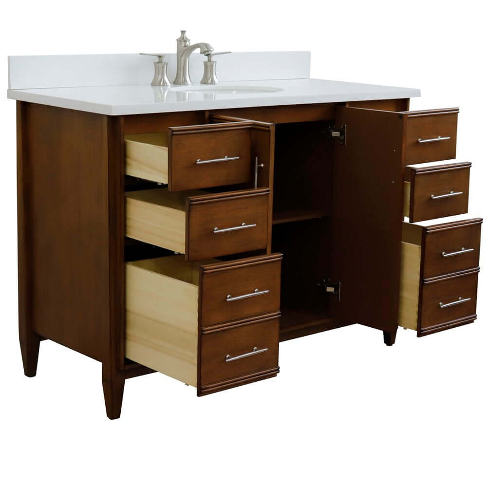 49" Single sink vanity in Walnut finish with White quartz and oval sink - 400901-49S-WA-WEO