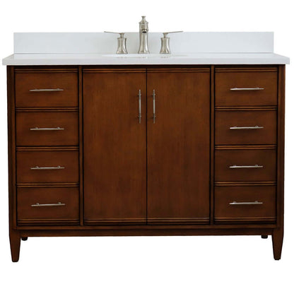 49" Single sink vanity in Walnut finish with White quartz and oval sink - 400901-49S-WA-WEO