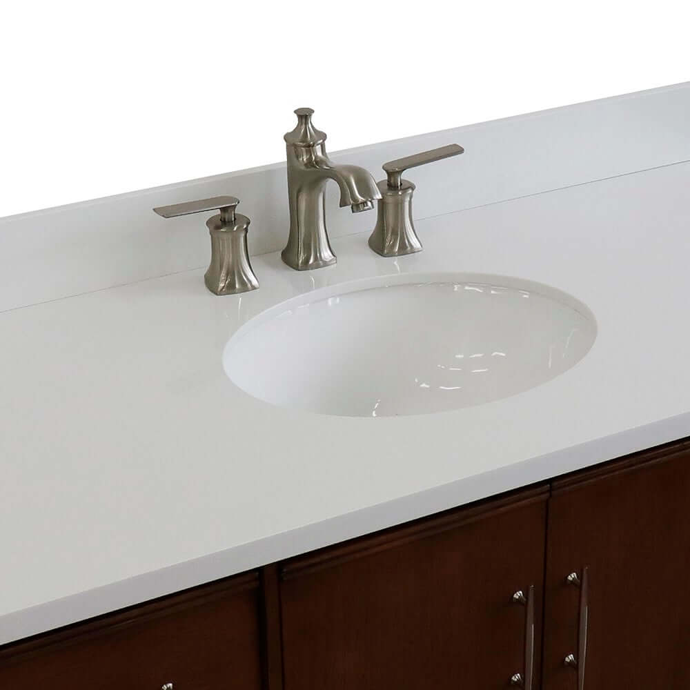 49" Single sink vanity in Walnut finish with White quartz and oval sink - 400901-49S-WA-WEO