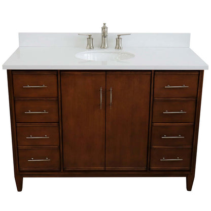 49" Single sink vanity in Walnut finish with White quartz and oval sink - 400901-49S-WA-WEO