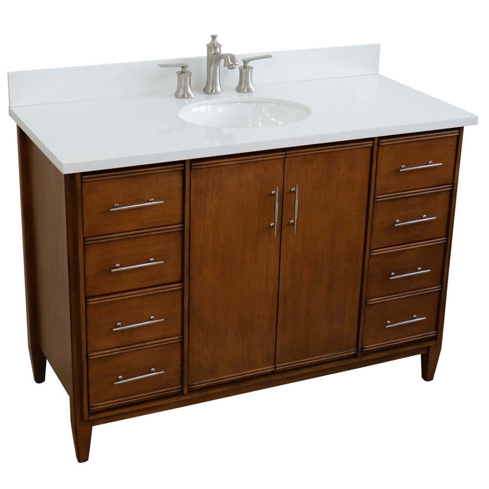 49" Single sink vanity in Walnut finish with White quartz and oval sink - 400901-49S-WA-WEO