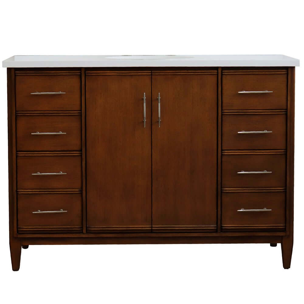 49" Single sink vanity in Walnut finish with White quartz and oval sink - 400901-49S-WA-WEO