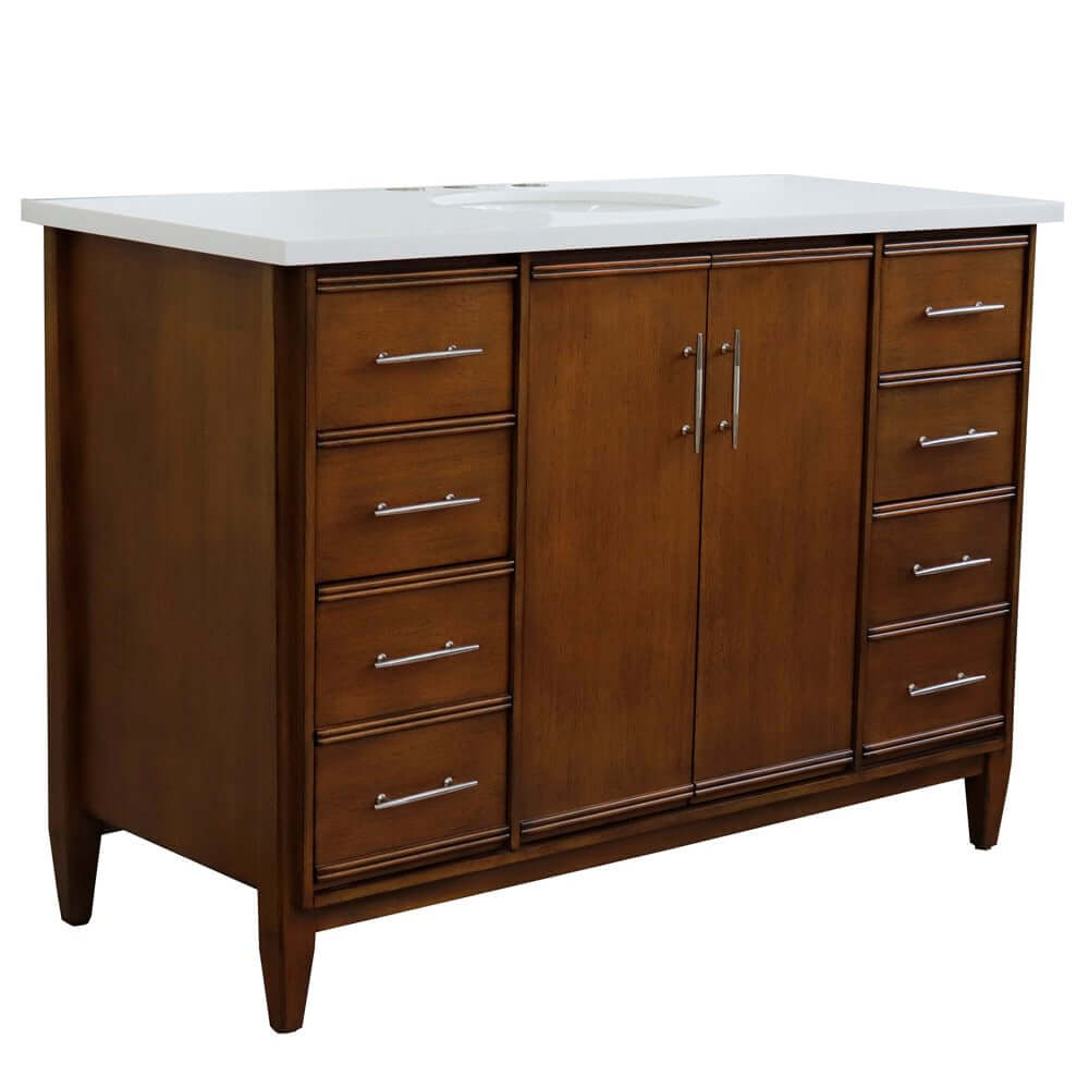 49" Single sink vanity in Walnut finish with White quartz and oval sink - 400901-49S-WA-WEO