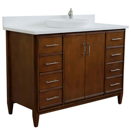 49" Single sink vanity in Walnut finish with White quartz and round sink - 400901-49S-WA-WERD