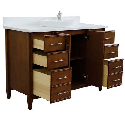 49" Single sink vanity in Walnut finish with White quartz and round sink - 400901-49S-WA-WERD