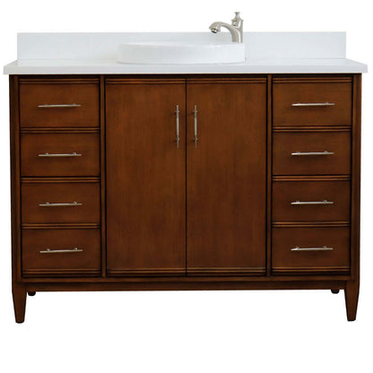 49" Single sink vanity in Walnut finish with White quartz and round sink - 400901-49S-WA-WERD