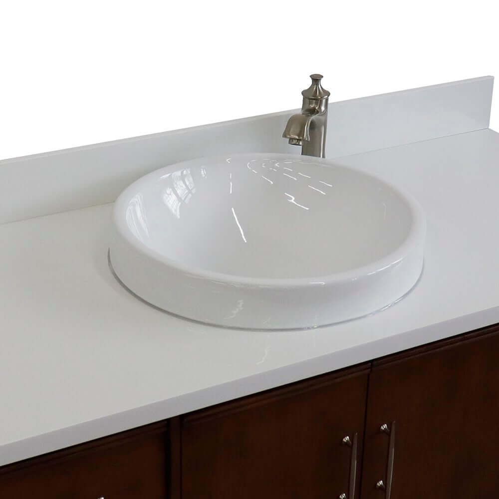 49" Single sink vanity in Walnut finish with White quartz and round sink - 400901-49S-WA-WERD