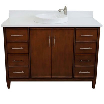 49" Single sink vanity in Walnut finish with White quartz and round sink - 400901-49S-WA-WERD