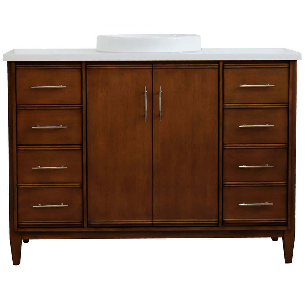 49" Single sink vanity in Walnut finish with White quartz and round sink - 400901-49S-WA-WERD