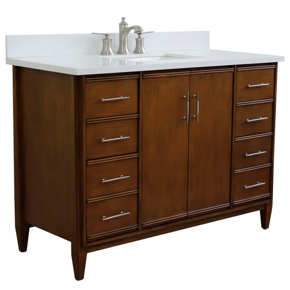 49" Single sink vanity in Walnut finish with White quartz and rectangle sink - 400901-49S-WA-WER