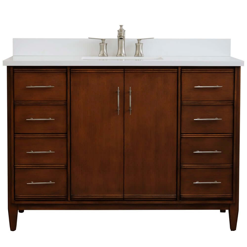 49" Single sink vanity in Walnut finish with White quartz and rectangle sink - 400901-49S-WA-WER