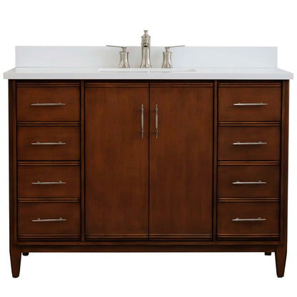 49" Single sink vanity in Walnut finish with White quartz and rectangle sink - 400901-49S-WA-WER