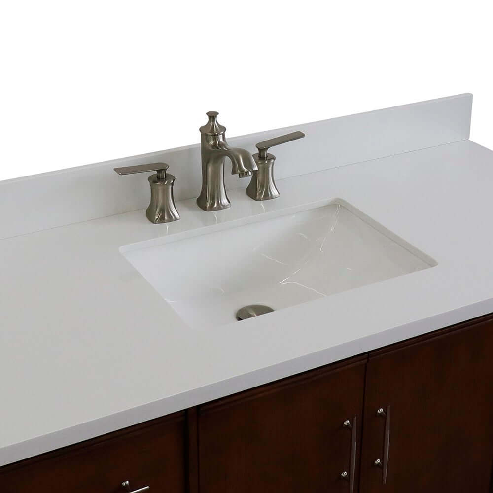 49" Single sink vanity in Walnut finish with White quartz and rectangle sink - 400901-49S-WA-WER