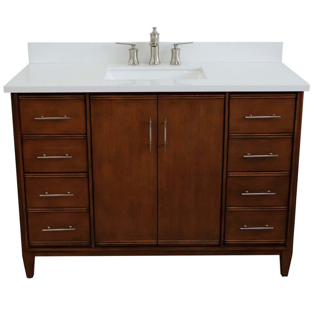 49" Single sink vanity in Walnut finish with White quartz and rectangle sink - 400901-49S-WA-WER