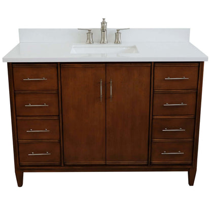 49" Single sink vanity in Walnut finish with White quartz and rectangle sink - 400901-49S-WA-WER