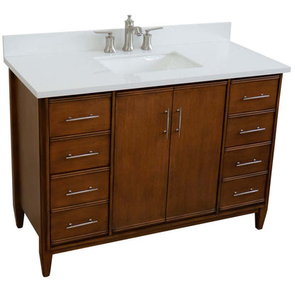 49" Single sink vanity in Walnut finish with White quartz and rectangle sink - 400901-49S-WA-WER