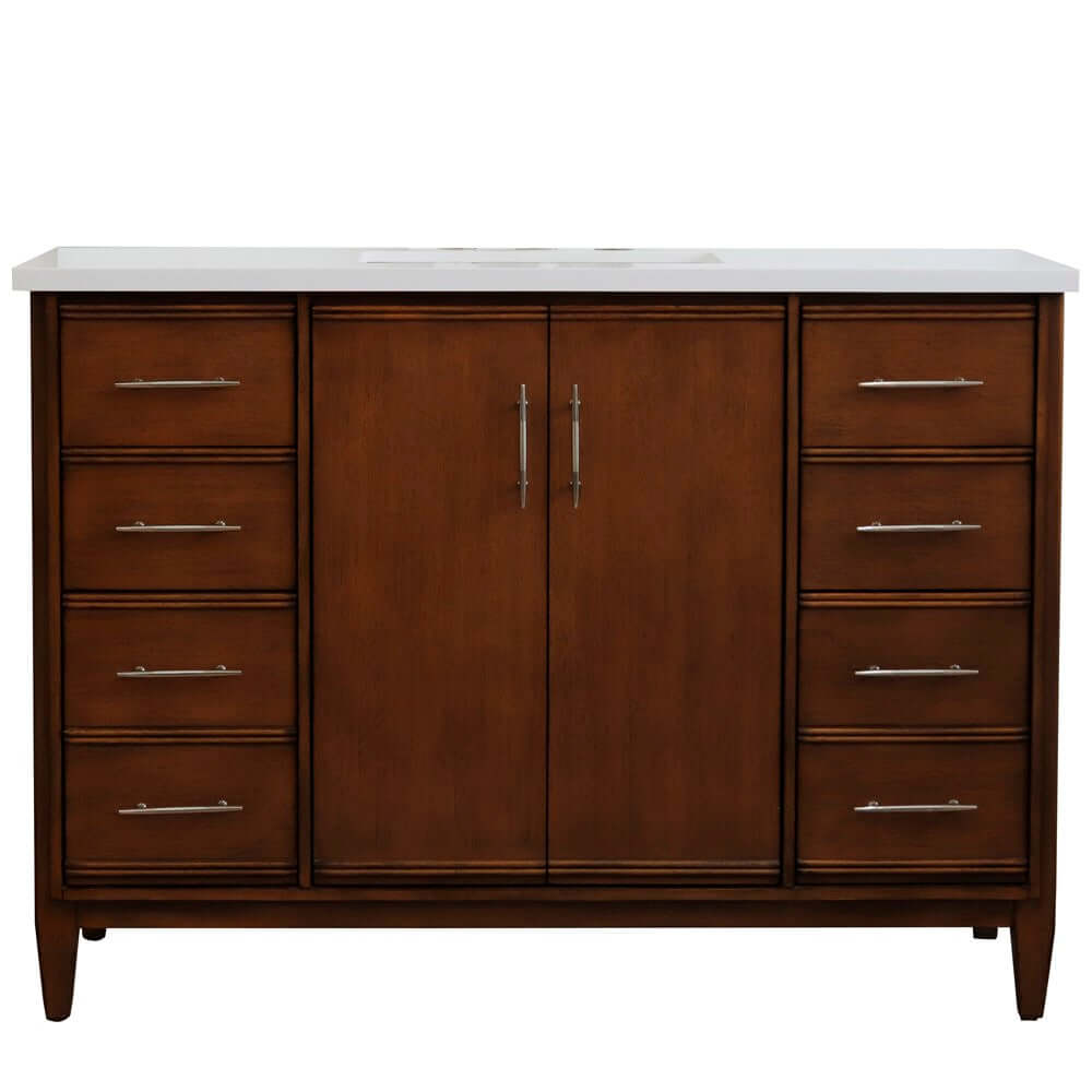 49" Single sink vanity in Walnut finish with White quartz and rectangle sink - 400901-49S-WA-WER