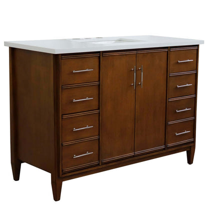 49" Single sink vanity in Walnut finish with White quartz and rectangle sink - 400901-49S-WA-WER