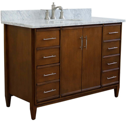 49" Single sink vanity in Walnut finish with White Carrara marble and oval sink - 400901-49S-WA-WMO