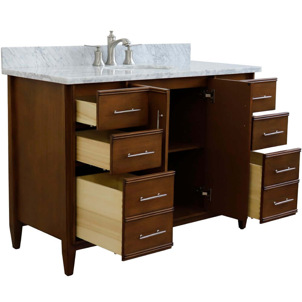 49" Single sink vanity in Walnut finish with White Carrara marble and oval sink - 400901-49S-WA-WMO