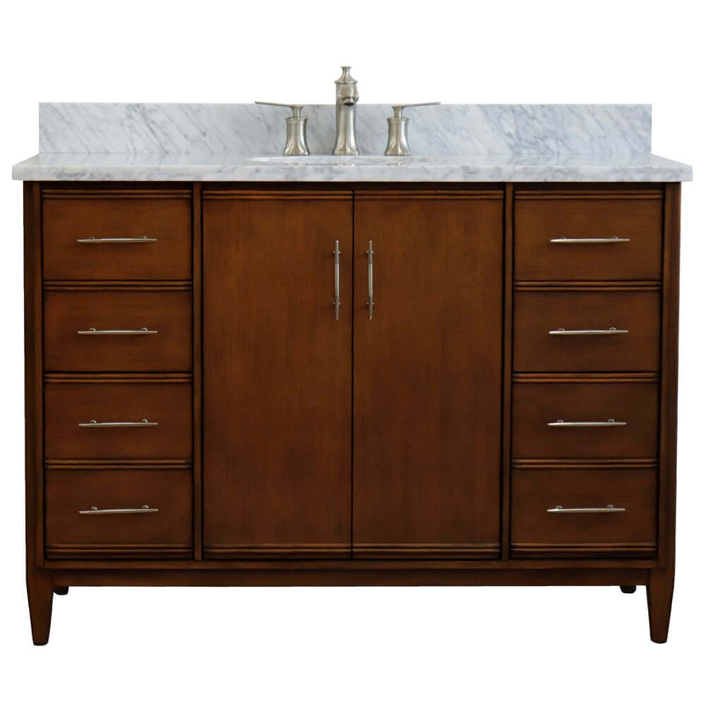 49" Single sink vanity in Walnut finish with White Carrara marble and oval sink - 400901-49S-WA-WMO