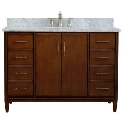 49" Single sink vanity in Walnut finish with White Carrara marble and oval sink - 400901-49S-WA-WMO