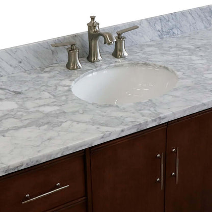 49" Single sink vanity in Walnut finish with White Carrara marble and oval sink - 400901-49S-WA-WMO