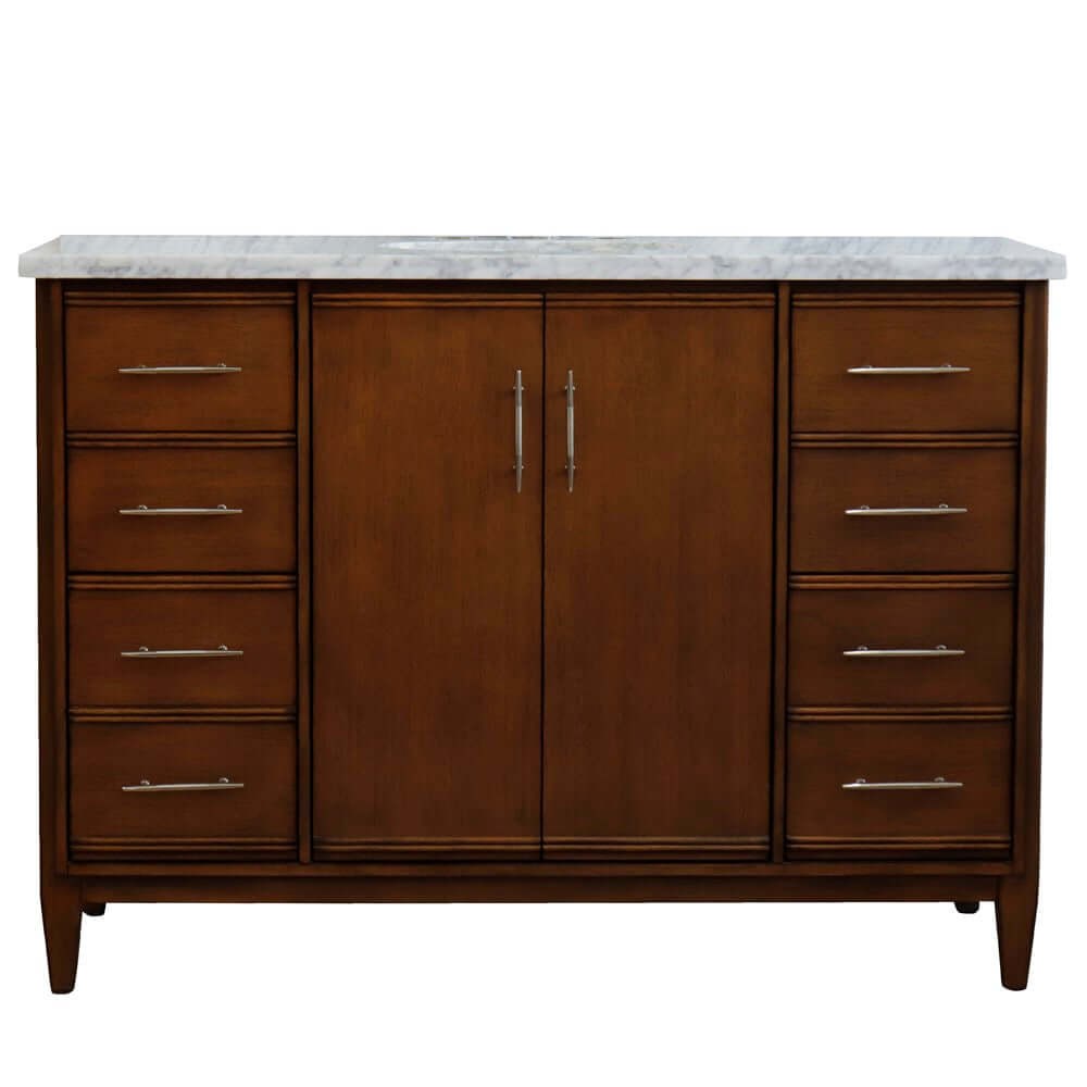 49" Single sink vanity in Walnut finish with White Carrara marble and oval sink - 400901-49S-WA-WMO