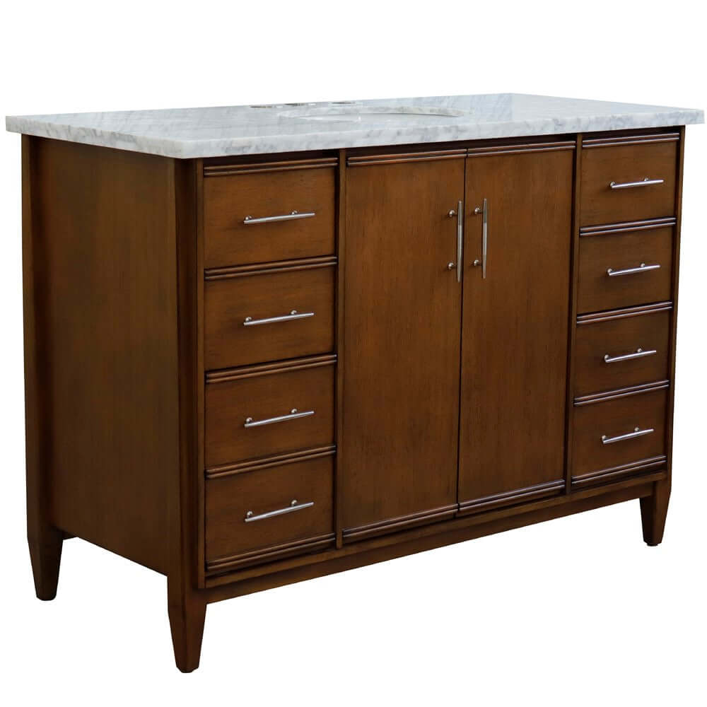 49" Single sink vanity in Walnut finish with White Carrara marble and oval sink - 400901-49S-WA-WMO