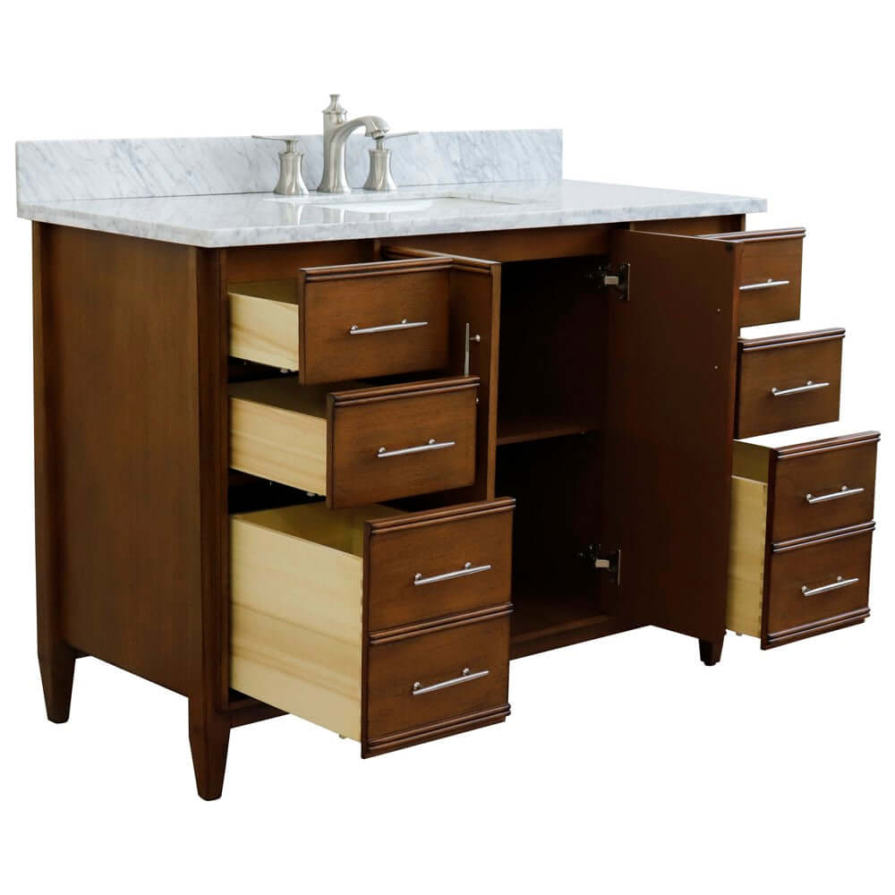 49" Single sink vanity in Walnut finish with White Carrara marble and rectangle sink - 400901-49S-WA-WMR