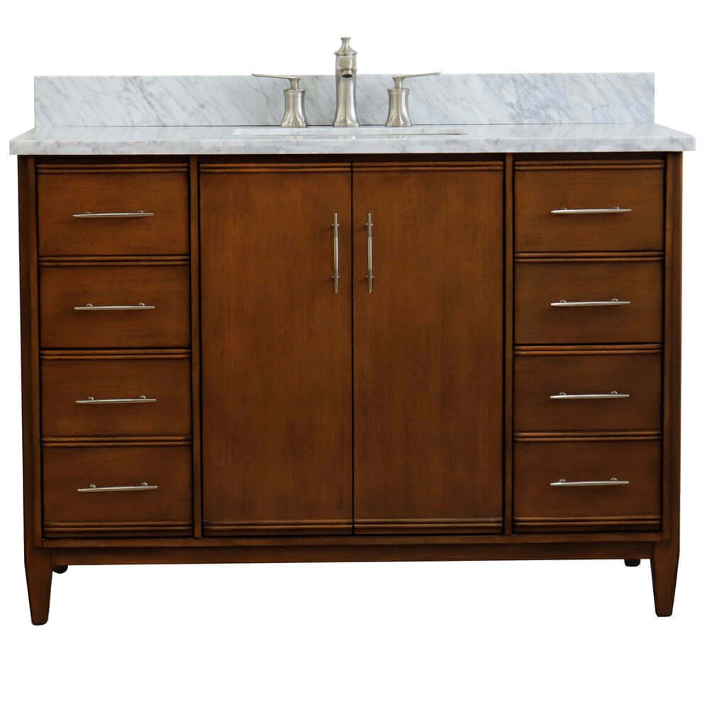 49" Single sink vanity in Walnut finish with White Carrara marble and rectangle sink - 400901-49S-WA-WMR