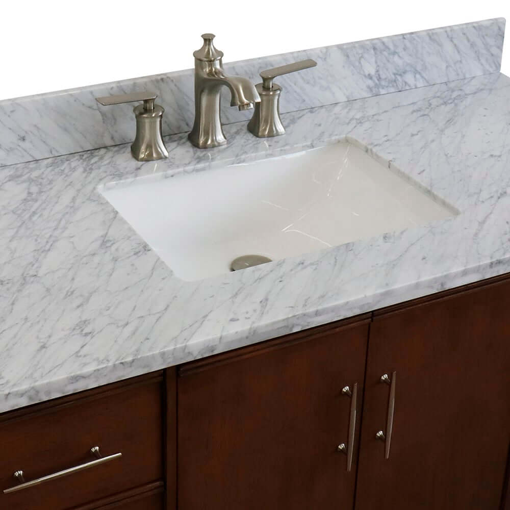 49" Single sink vanity in Walnut finish with White Carrara marble and rectangle sink - 400901-49S-WA-WMR