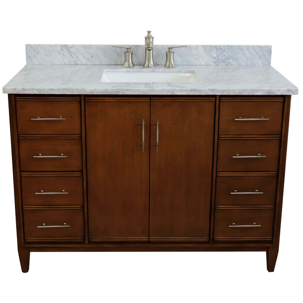 49" Single sink vanity in Walnut finish with White Carrara marble and rectangle sink - 400901-49S-WA-WMR