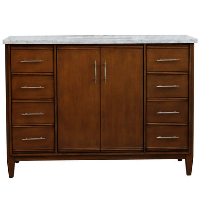 49" Single sink vanity in Walnut finish with White Carrara marble and rectangle sink - 400901-49S-WA-WMR