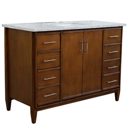 49" Single sink vanity in Walnut finish with White Carrara marble and rectangle sink - 400901-49S-WA-WMR