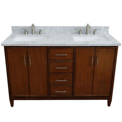 55" Double vanity in Walnut finish with white Carrara marble and rectangle sink - 400901-55D-WMR