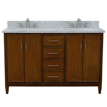 55" Double vanity in Walnut finish with white Carrara marble and rectangle sink - 400901-55D-WMR