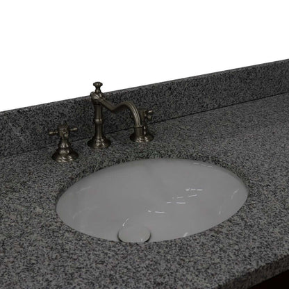 61" Double sink vanity in Walnut finish with Gray granite and oval sink - 400901-61D-WA-GYO