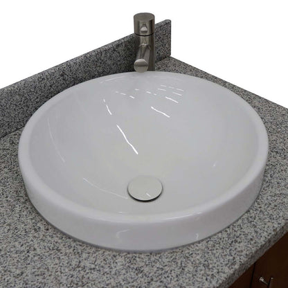 61" Double sink vanity in Walnut finish with Gray granite and round sink - 400901-61D-WA-GYRD