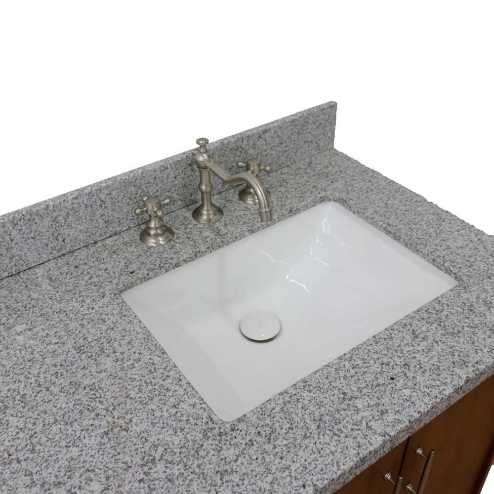 61" Double sink vanity in Walnut finish with Gray granite and rectangle sink - 400901-61D-WA-GYR