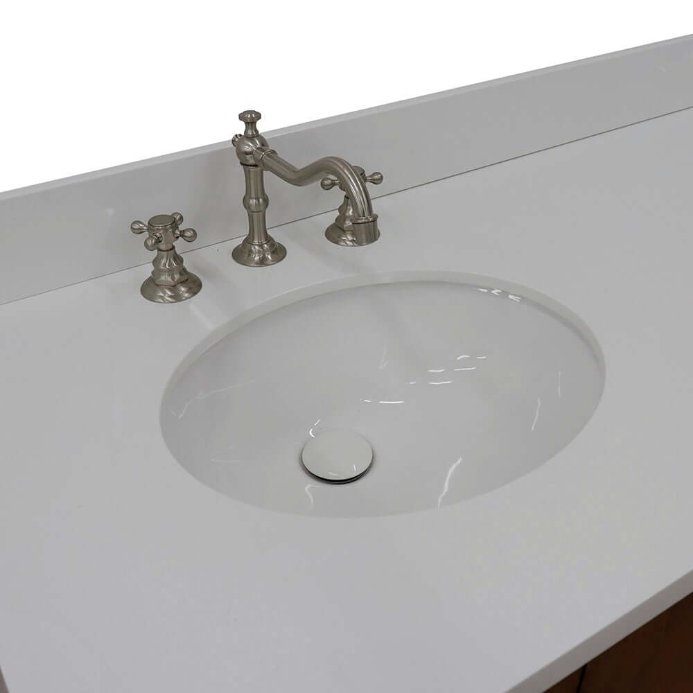 61" Double sink vanity in Walnut finish with White quartz and oval sink - 400901-61D-WA-WEO