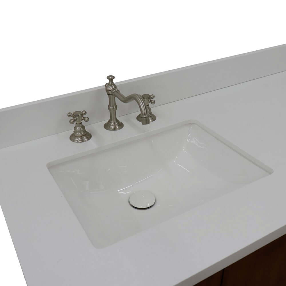 61" Double sink vanity in Walnut finish with White quartz and rectangle sink - 400901-61D-WA-WER