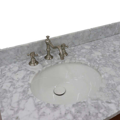 61" Double sink vanity in Walnut finish with White Carrara marble and oval sink - 400901-61D-WA-WMO