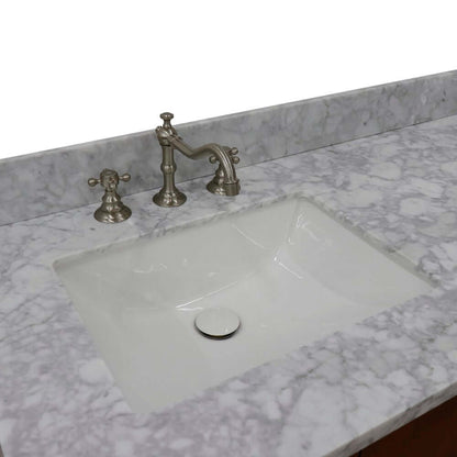 61" Double sink vanity in Walnut finish with White Carrara marble and rectangle sink - 400901-61D-WA-WMR