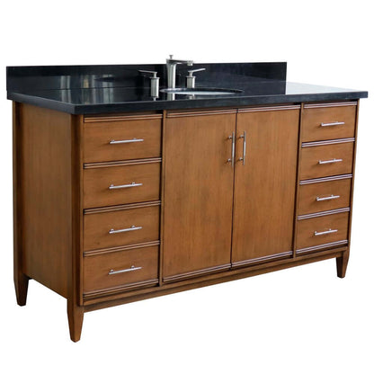 61" Single sink vanity in Walnut finish with Black galaxy granite and oval sink - 400901-61S-WA-BGO