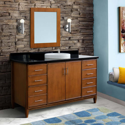 61" Single sink vanity in Walnut finish with Black galaxy granite and round sink - 400901-61S-WA-BGRD